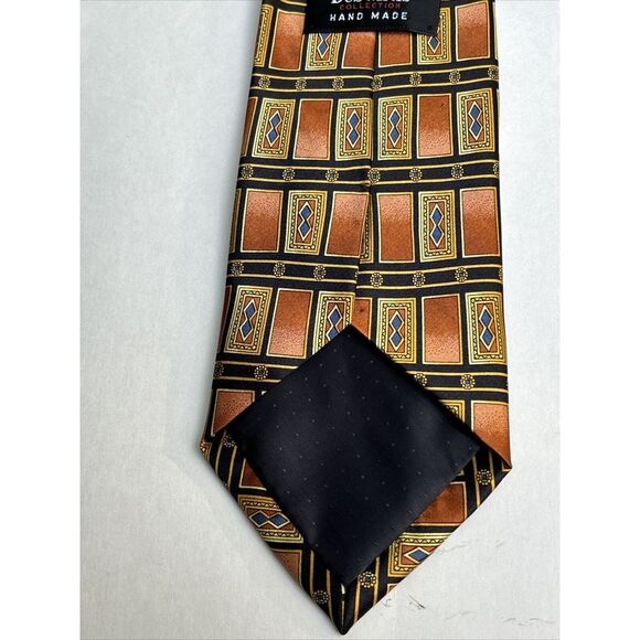 DeSantis Collection Men's Neck Tie 100% Silk Hand Made Italy Brown Black Gold - Picture 4 of 8
